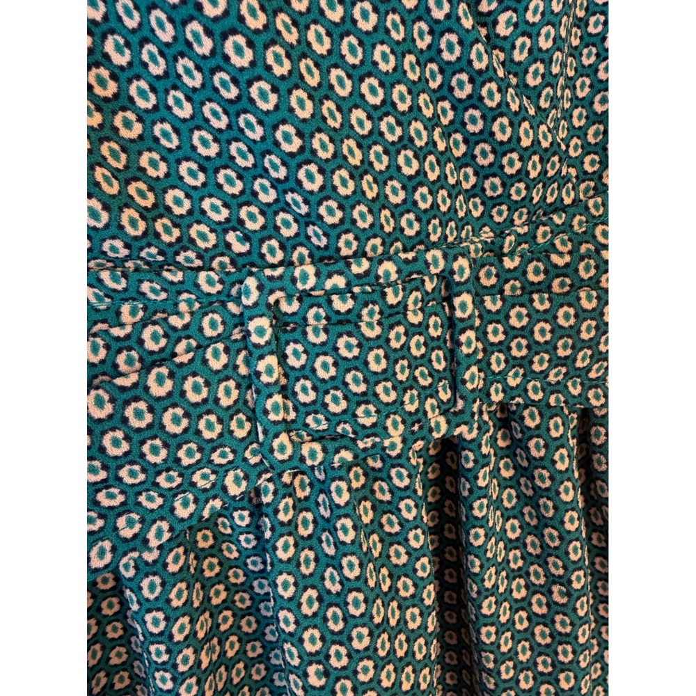Maeve Anthropologie Teal Geometric Honeycomb Puff Sleeve Ruffle Mini Dress 6P - Picture 3 of 7